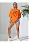 Unisex Orange Orange Crew Neck Cotton Oversize