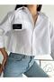 WOMEN'S WHITE CLOTHED OVERSIZED CROP POPLIN SHIRT GM5521 - 3