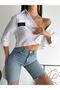 WOMEN'S WHITE CLOTHED OVERSIZED CROP POPLIN SHIRT GM5521 - 4