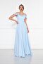Baby Blue Ruffle Collar Detail Adjustable Strap Woven Fabric Maxi Flared Evening Dress - 7