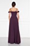 Plum Ruffle Collar Detail Adjustable Straps Woven Fabric Maxi Flared Evening Dress - 4
