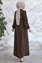 Milena Biye Detail Belted Abaya - Brown - 4