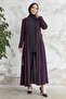 Sivya Collar Button Sash Knitted Abaya - Plum - 4