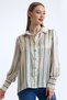 Women's Pistachio Green Balloon Sleeve Gather Detailed Oversize Striped Satin Shirt - 4