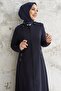 Elena Waist Detailed Hooded Abaya - Navy Blue - 2