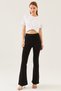 Women's Black High Waist Flare Leg Steel Knitted Leggings