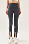 Women's Anthracite High Waist Slit Ribbed Tights - 6