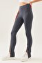 Women's Anthracite High Waist Slit Ribbed Tights - 7