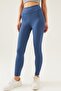 Women's Blue High Waist Ribbed Tights