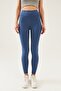 Women's Blue High Waist Ribbed Tights - 3