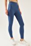 Women's Blue High Waist Ribbed Tights - 6