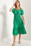 Women's Green Strappy Madonna Collar Flared Dress 40911002