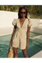 Women's Watermelon Sleeve Satin Look Linen Fabric Mini Dress (Color) - 2