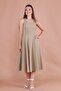 Oil Green Square Collar Thick Strap Midi Dress - 6