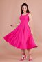Fuchsia Square Collar Thick Strap Midi Dress