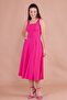 Fuchsia Square Collar Thick Strap Midi Dress - 7