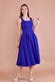 Sax Blue Square Collar Thick Strap Midi Dress - 5
