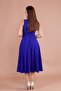 Sax Blue Square Collar Thick Strap Midi Dress - 8