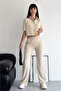 Women's Linen Double Pocket Buttoned Crop Shirt Elastic Palazzo Pants Set - 2