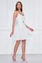 White Back Rope Tied Woven Fabric Flared Pleated Mini Evening Dress