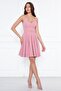 Dried Rose Back Rope Tied Woven Fabric Flared Pleated Mini Evening Dress