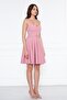 Dried Rose Back Rope Tied Woven Fabric Flared Pleated Mini Evening Dress - 6