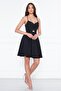 Black Back Rope Tied Woven Fabric Flared Pleated Mini Evening Dress - 3