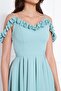 Women's Hanging Neck Boat Ruffle Detail Woven Fabric Pleated Mini Flared Evening Dress - 7