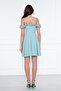 Women's Hanging Neck Boat Ruffle Detail Woven Fabric Pleated Mini Flared Evening Dress - 8