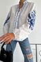 Women's White Collar Tied Embroidery Design Blouse - 3