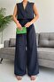 Front Pleated Striped Trousers Navy Blue - 3