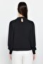 Siyah Dik Yaka Regular Fit Gipe Detaylı Esnek Örme Bluz TWOAW24BZ00022 - 5