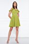 Women's Hanging Neck Boat Ruffle Detail Woven Fabric Pleated Mini Flared Evening Dress