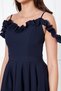 Women's Hanging Neck Boat Ruffle Detail Woven Fabric Pleated Mini Flared Evening Dress - 7