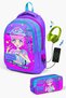 Kids Purple Pink Blue Glittery K-Pop Patterned 2-Piece School Bag Set with USB SET0224316
