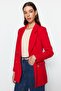 Dark Red Oversized Lined Double-Breasted Woven Blazer Jacket TWOAW21CE0145 - 4