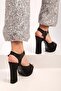 Women's Pier Black Satin Platform Heeled Shoes - 3