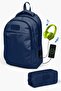Kids Navy Blue USB 2-Piece School Bag Set SET0224313