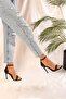Women's Midia Single Strap Black Skin Heeled Shoes - 2
