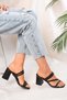 Women's Caramela Black Skin Ribbed Banded Heeled Slippers - 2