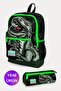 Kids Dark Green Black Dinosaur Patterned 2-Piece School Bag Set GOSET0223725