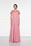 Dried Rose Ruffle Collar Detail Adjustable Straps Woven Fabric Maxi Flared Evening Dress