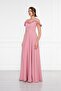 Dried Rose Ruffle Collar Detail Adjustable Straps Woven Fabric Maxi Flared Evening Dress - 3