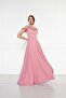 Dried Rose Ruffle Collar Detail Adjustable Straps Woven Fabric Maxi Flared Evening Dress - 5