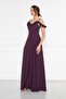 Plum Ruffle Collar Detail Adjustable Straps Woven Fabric Maxi Flared Evening Dress - 3