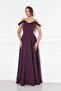 Plum Ruffle Collar Detail Adjustable Straps Woven Fabric Maxi Flared Evening Dress - 6