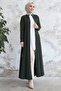 Sivya Collar Button Belt Knitted Abaya - Khaki - 4