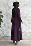 Sivya Collar Button Sash Knitted Abaya - Plum - 5