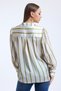 Women's Pistachio Green Balloon Sleeve Gather Detailed Oversize Striped Satin Shirt - 6