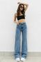 Blue Lycra Super High Waist Loose Jeans Palazzo Trousers. (super High) - 3